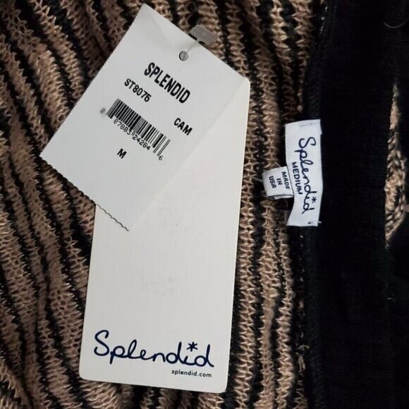 SPLENDID 𝅺Tan Black Marled Striped Cardigan Sweater M NWT NEW - Picture 5 of 6